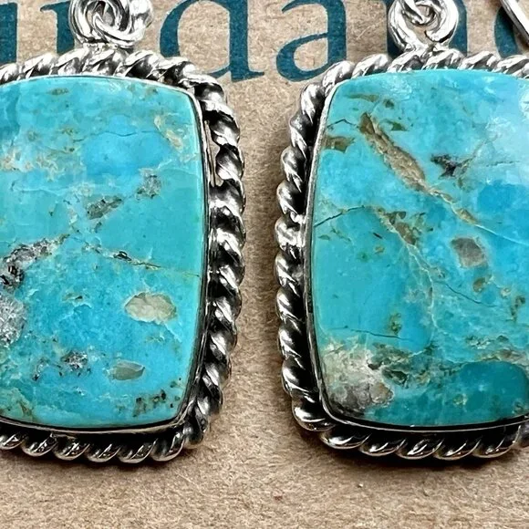 Sundance $228 NEW Kingman Turquoise Sterling Silver Handmade Rectangle Earrings - Picture 4 of 8